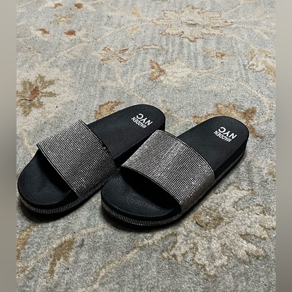 Rhinestone Slide Sandals - Black with Silver Sparkle - Picture 3 of 3